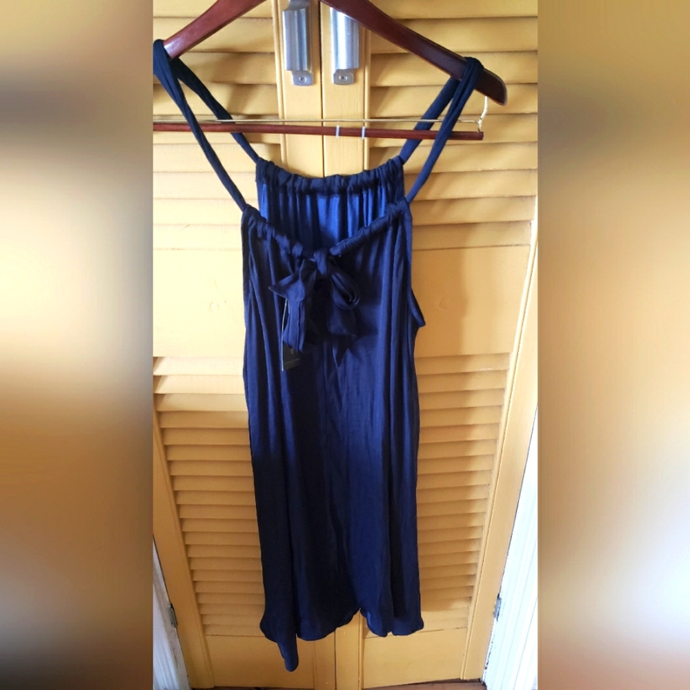 Banana Republic Tie Back Satin Mini Swing Dress (S) NWT Navy REALLY SEXY !! - Picture 2 of 9
